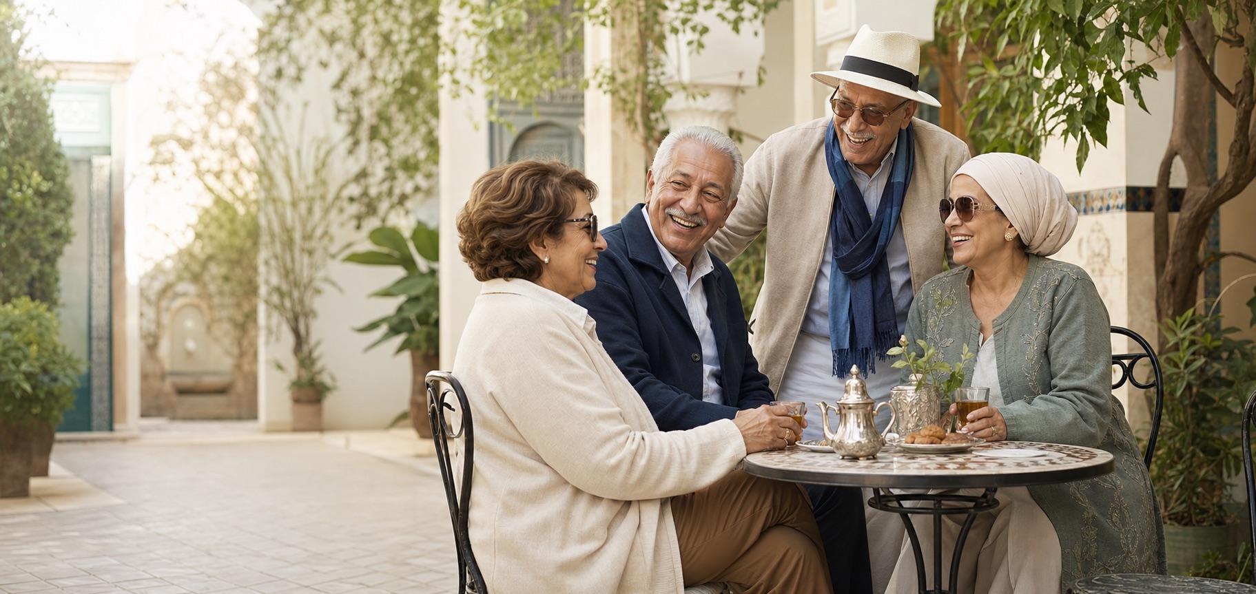 Membres Club Senior partageant un thé dans une ambiance chaleureuse